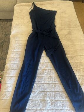 PAIGE Navy One-Shoulder Jumpsuit with Waist Tie